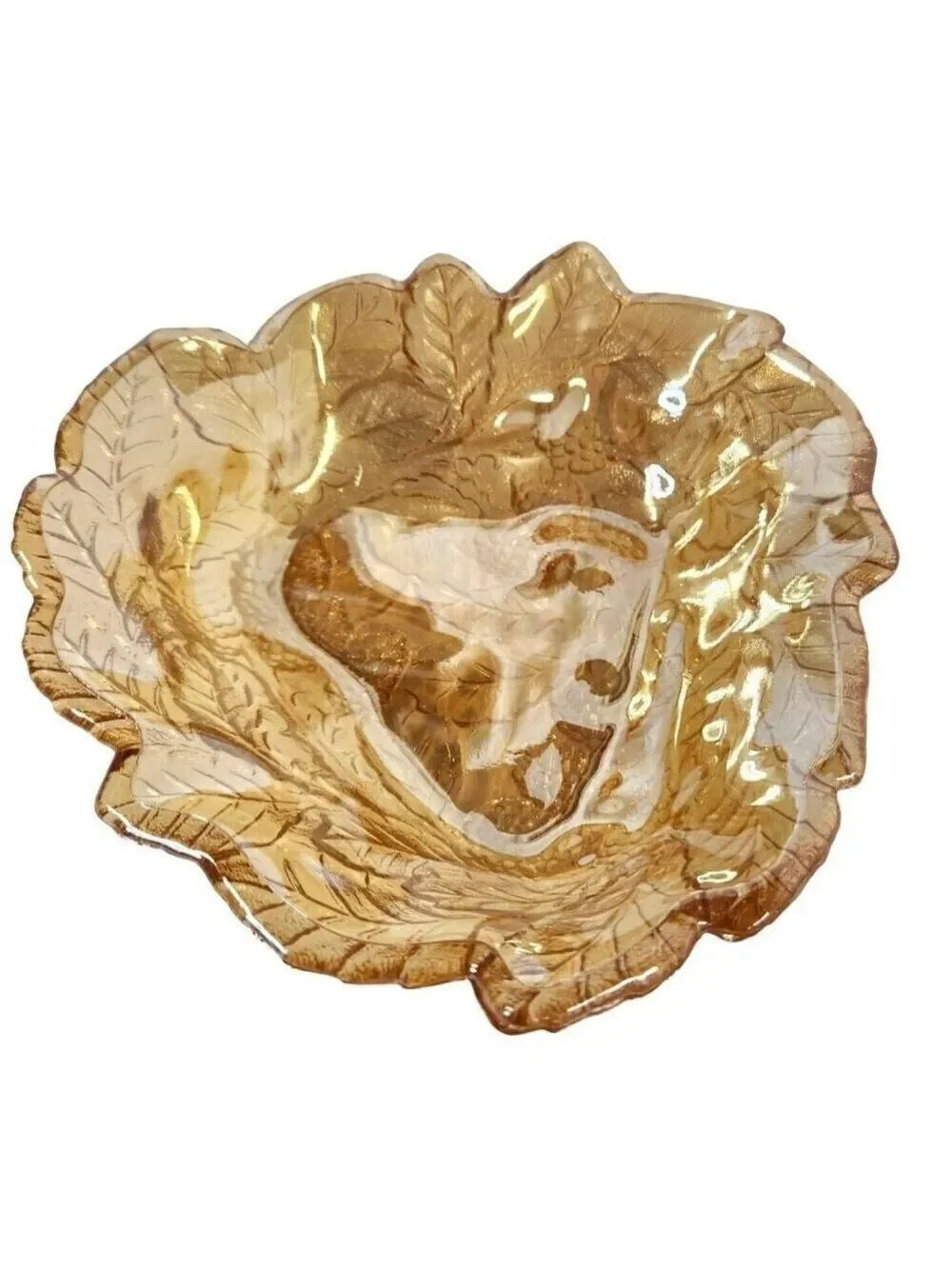 Vintage Carnival Indiana Glass Leaf Dish 7 Inch Decorative Bowl Textured Design